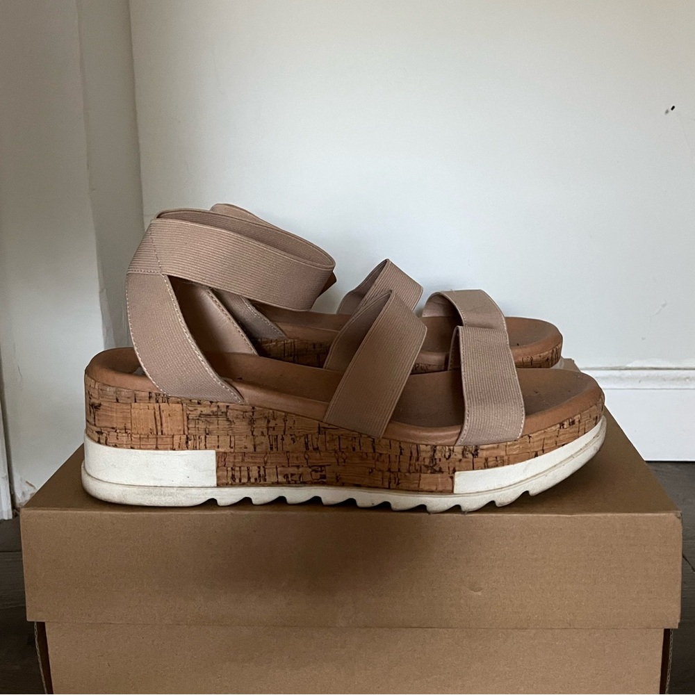 Steve Madden Bandi Elastic Cork Platform Wedge Sandal